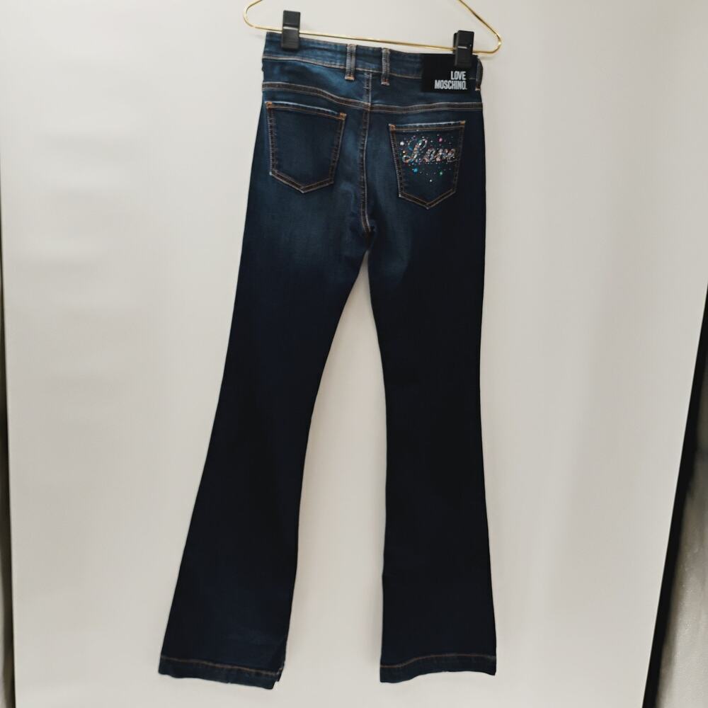 Love Moschino Women's Flare-Leg Jeans Denim‎ Size 26 y2k bedazzled pockets - Picture 13 of 15